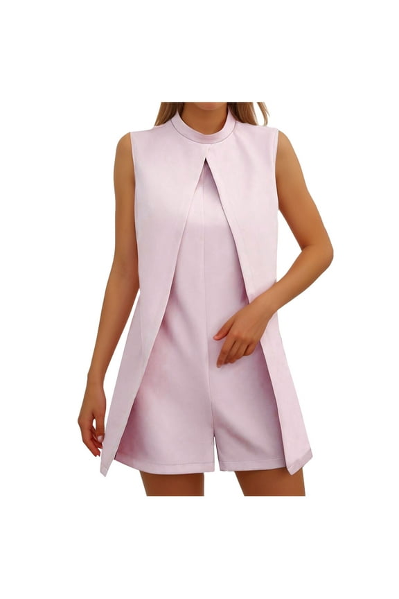 Dressy Jumpsuit Women's Sleeveless Backless Blazer Romper Short Jumpsuit Pink 6(M)