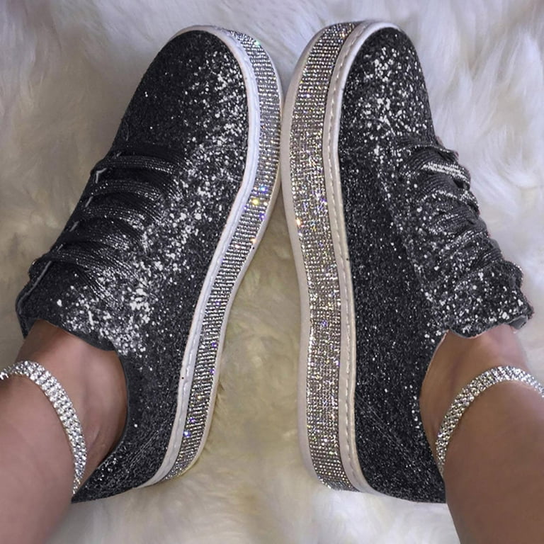ladies dress tennis shoes Amazon.com | Women's Slip On Walking Shoes Fashion Sequins Casual Lace Up Sport Shoes Running Sneakers Comfortable Tennis Shoes Breathable Non Slip Athletic Gym Workout Cross Training Sneakers