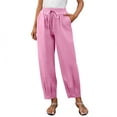 thumbnail image 1 of Miluxas Elastic Waistband Wide Leg Pants for Women Solid Loose Fit Tapered Trousers with Pockets Streetwear & Beachwear Pink, 1 of 9