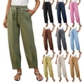 thumbnail image 1 of Miluxas Elastic Waistband Wide Leg Pants for Women Solid Loose Fit Tapered Trousers with Pockets Streetwear & Beachwear Yellow, 1 of 9