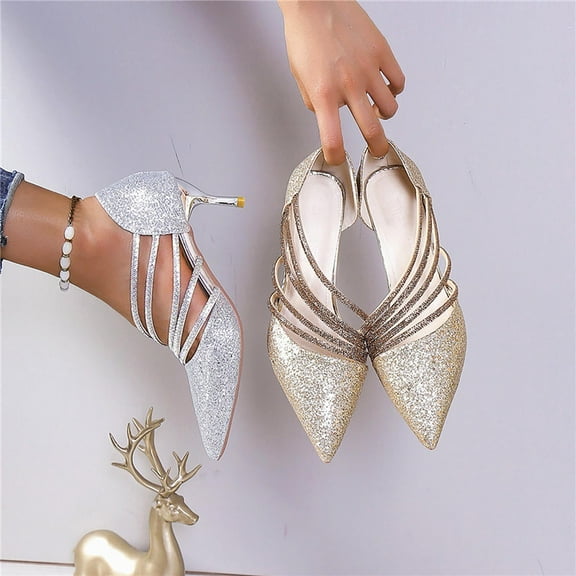 Miluxas Elegant Women's Sparkly Stiletto High Heels Pointed Toe Dressy Party Wedding Shoes Comfortable Evening Footwear Silver 9.5(43)