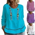 thumbnail image 1 of Miluxas Embroidered Tops for Women Trendy Hollow Trim Long Sleeve Boho Cotton Shirts Scoop Neck Pullover Clothes White, 1 of 9