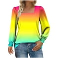 thumbnail image 1 of Miluxas Fall Long Sleeve Shirts for Women Blouses Dressy Gradient Print Casual Square Neck Puff Sleeve Tops T Shirts Yellow L(L), 1 of 6