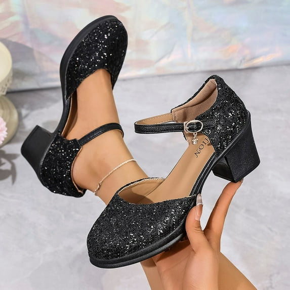 Miluxas Fashion Women Casual Round Head Sandals Comfy Casual High Heels Shoes A-Black 8.5(41)