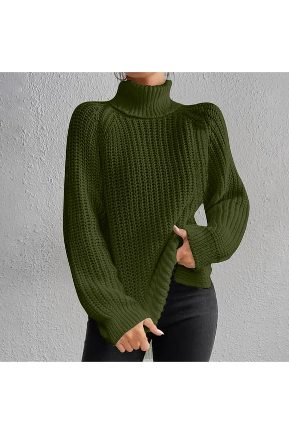 Fashion Women Solid Long Sleeve Pullove Turtleneck-Neck Casual Sweater Tops Army Green 4(S)