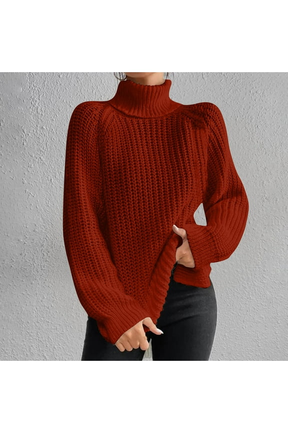 Fashion Women Solid Long Sleeve Pullove Turtleneck-Neck Casual Sweater Tops Wine 12(XXL)