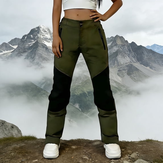 Miluxas Fashion Womens Color Block Waterproof Hiking Pants Casual Windproof Quick Dry Outdoor Pants with Pockets for Camping Climbing Army Green