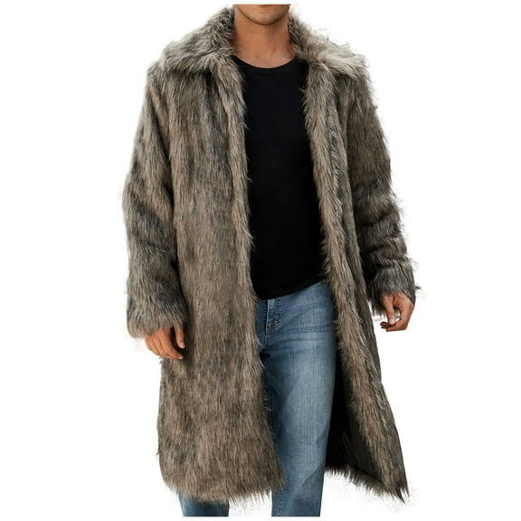 Miluxas Faux Fur Coats for Men Warm Winter Long Cardigan Jackets Long Sleeve Fleece Jacket Parka Outerwear Brown