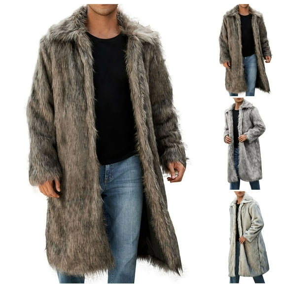 Miluxas Faux Fur Coats for Men Warm Winter Long Cardigan Jackets Long Sleeve Fleece Jacket Parka Outerwear White