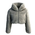 thumbnail image 1 of Miluxas Faux Plush Coat for Women with Hood Solid Cropped Coats Fleece Short Warm Jackets Plus Size Winter Coats for Women Gray L(L), 1 of 2
