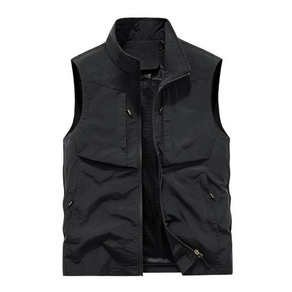 Miluxas Fishing Cargo Vest Jacket Clearance Men's Casual Outdoor Work Safari Fishing Travel Photo Cargo Vest Jacket Multi Pockets Black 4(M)