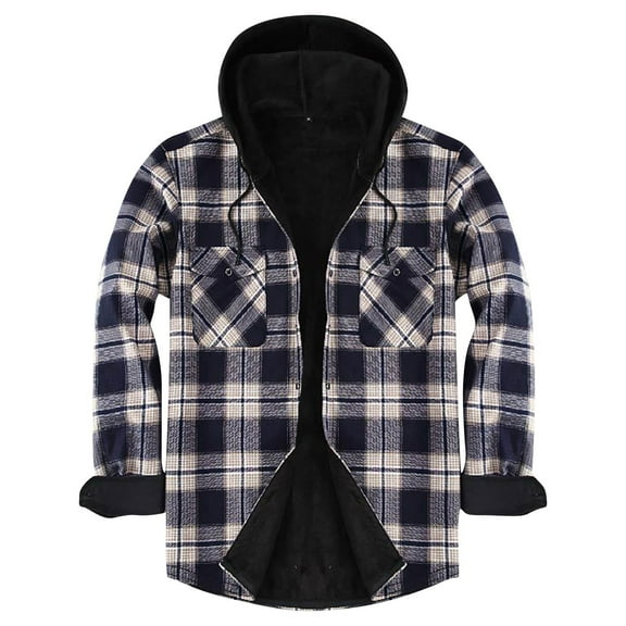 Miluxas Flannel Jacket for Men Quilted Lined Shacket Long Sleeve Button Down Hoodie Shirt Jackets Purple