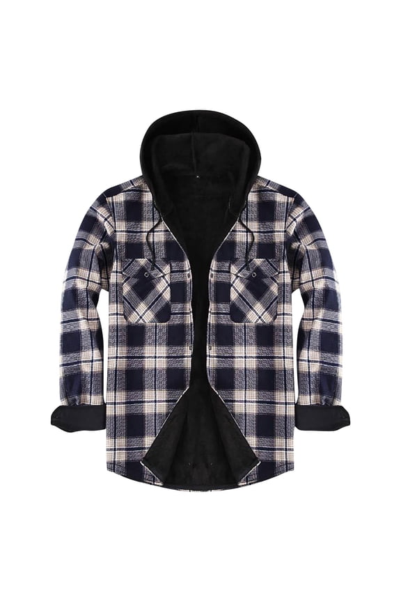 Flannel Jacket for Men Quilted Lined Shacket Long Sleeve Button Down Hoodie Shirt Jackets Purple