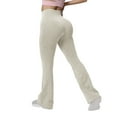 thumbnail image 1 of Miluxas Flared Leggings for Women High Waist No Front Seam Knit Flare Yoga Pants Hidden Scrunch Workout Leggings Beige L(L), 1 of 9