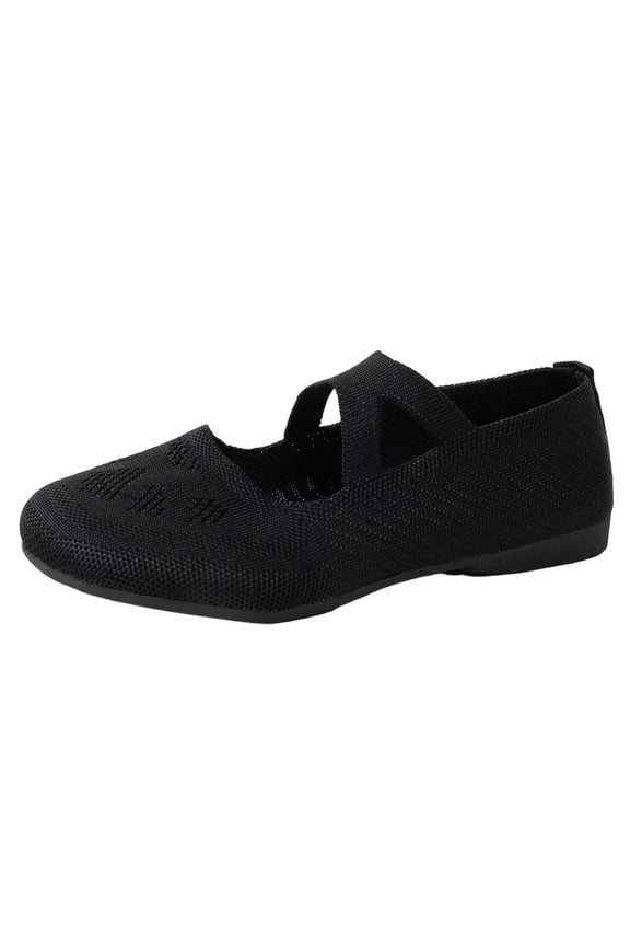 Flat Shoes for Women with Arch Support and Low Wedge Heel, Comfortable Women Square Toe Ballet Flats Knit Dress Shoes Black 6.5(38)