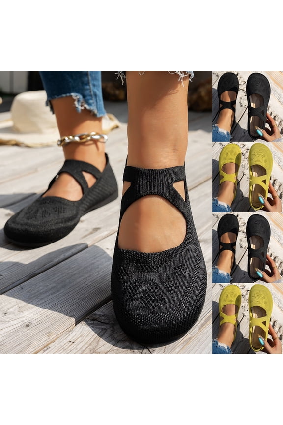 Flat Shoes for Women with Arch Support and Low Wedge Heel, Comfortable Women Square Toe Ballet Flats Knit Dress Shoes Green 9.5(43)