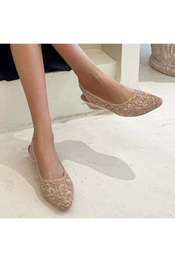 Flats Shoes Women Flower Pointed Toe Flats Wedding Flats for Women Comfortable Slip on Low Heel Dress Shoes Beige 7.5(39)
