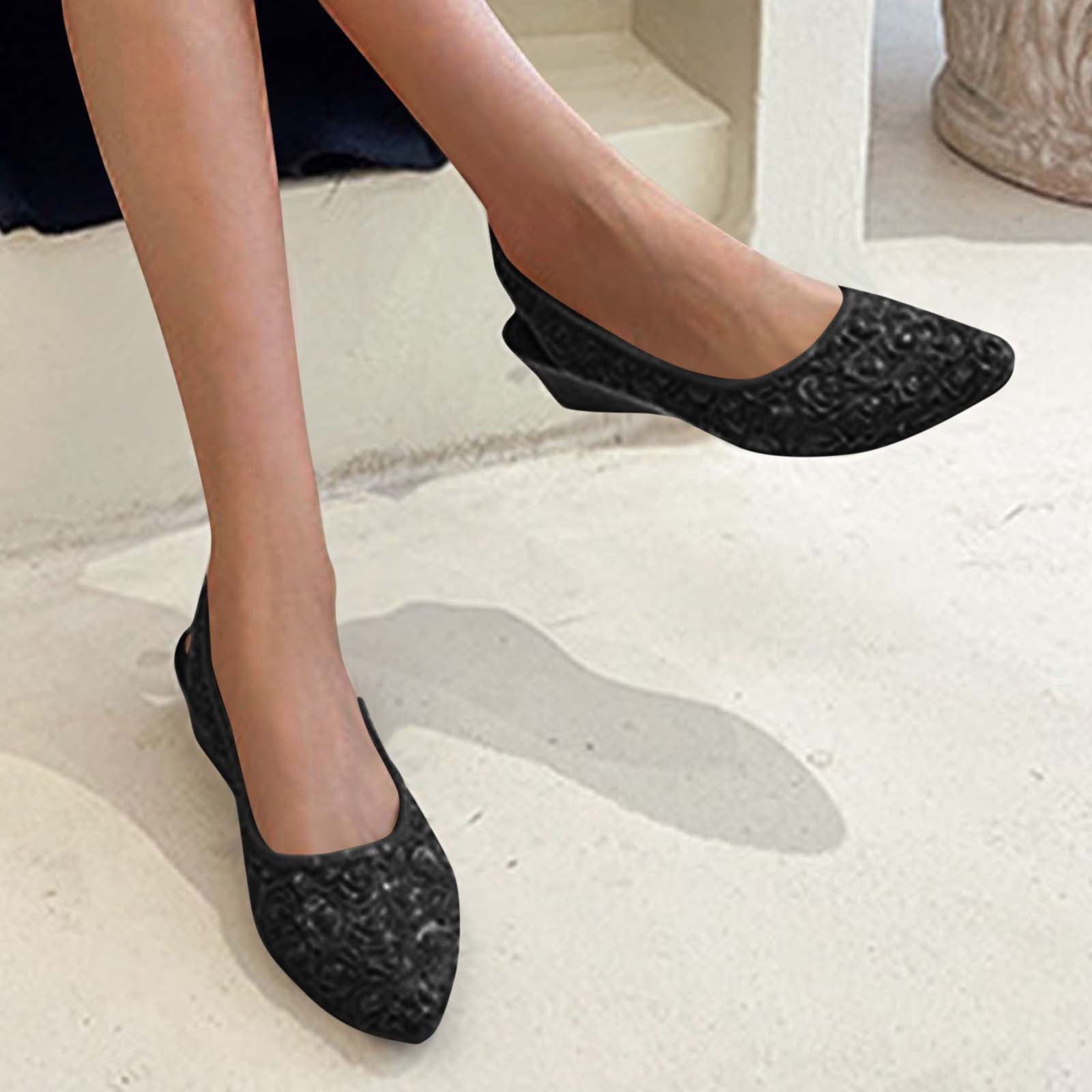 Miluxas Flats Shoes Women Flower Pointed Toe Flats Wedding Flats for Women Comfortable Slip on Low Heel Dress Shoes Black 8(40)