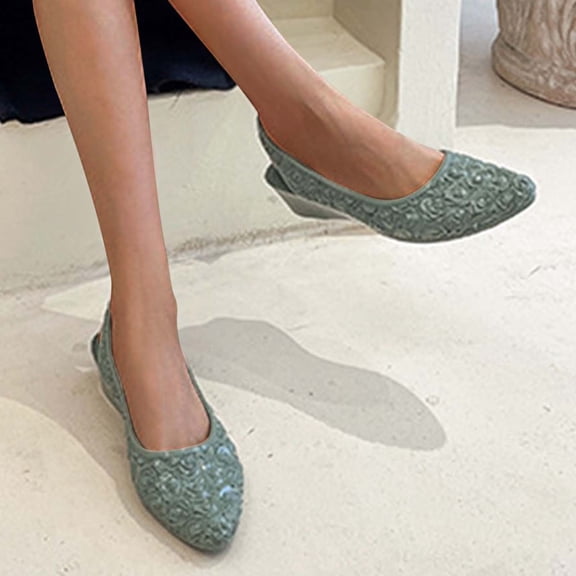 Miluxas Flats Shoes Women Flower Pointed Toe Flats Wedding Flats for Women Comfortable Slip on Low Heel Dress Shoes Green 7.5(39)