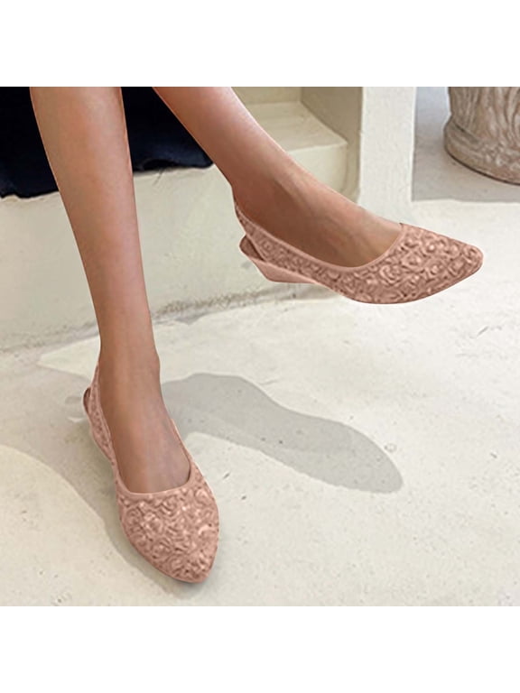 Flats Shoes Women Flower Pointed Toe Flats Wedding Flats for Women Comfortable Slip on Low Heel Dress Shoes Pink 7(38)