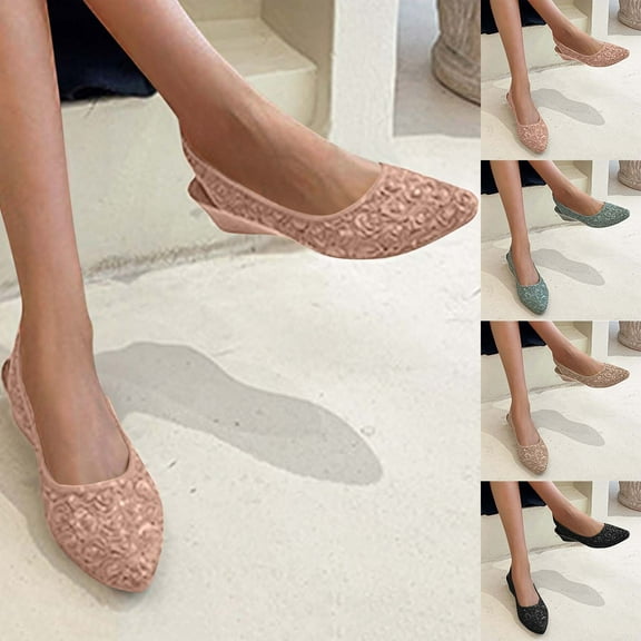 Miluxas Flats Shoes Women Flower Pointed Toe Flats Wedding Flats for Women Comfortable Slip on Low Heel Dress Shoes Pink 8(40)