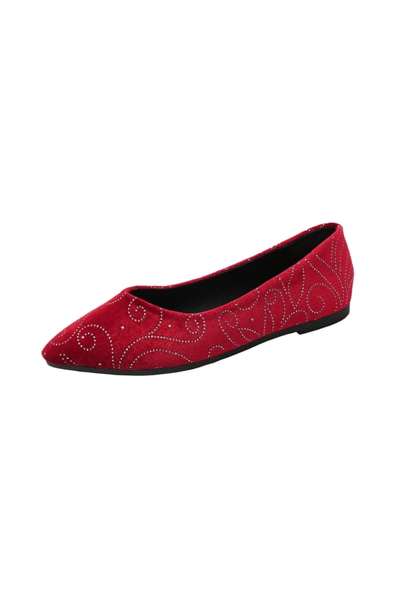 Flats Shoes Women Rhinestone Wedding Pointed Toe Dress Flat Shoes Comfortable Flats for Women Dressy Red 8.5(41)