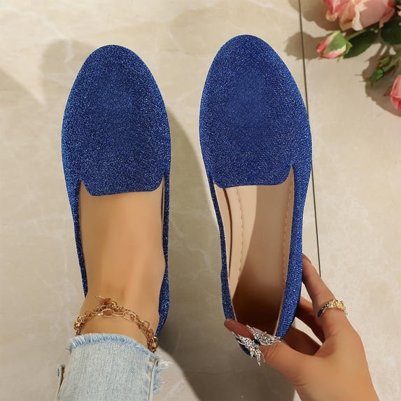Miluxas Flats Shoes for Women Slip on Round Toe Comfortable Women's Flats Ballet Flats Shoes Loafers Blue 9.5(43)