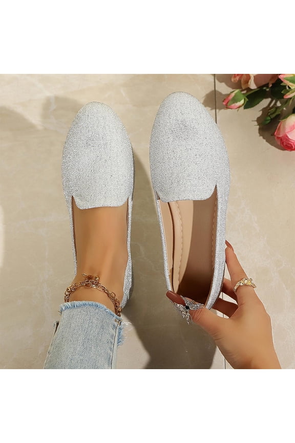 Flats Shoes for Women Slip on Round Toe Comfortable Women's Flats Ballet Flats Shoes Loafers Silver 5.5(36)