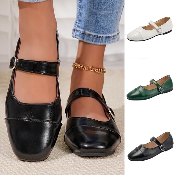 Miluxas Flats for Women Mary Jane Shoes Women Round Toe Ballet Flats with Buckle Strap Comfortable Dress Shoes for Work Casual Daily Wear White 9.5(43)