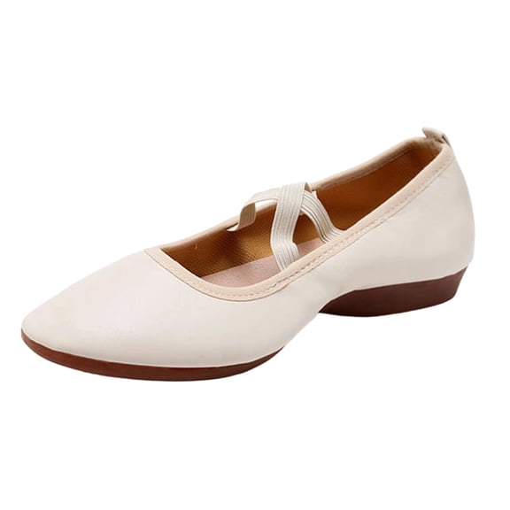 Miluxas Flats for Women Round Toe Flat Shoes Women's Ballet Flat Shoes Dressy Ballerina Slip on Straps Shoes for Women Anti Slip Comfortable Soft Low Wedge White 7(39)