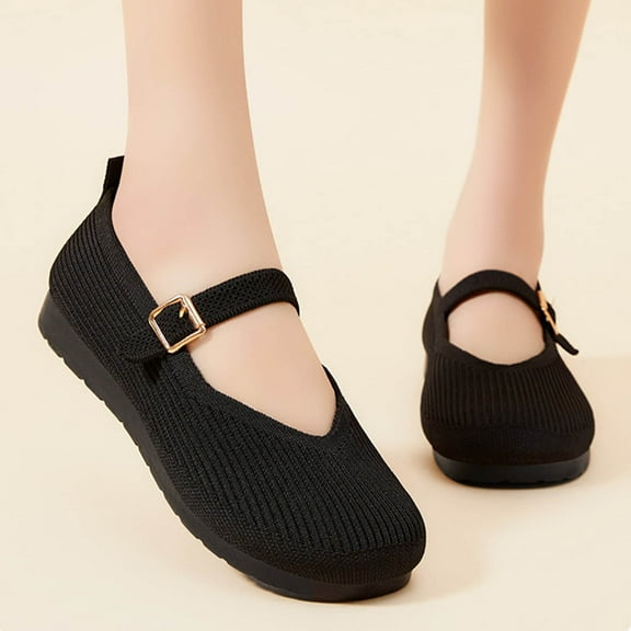 Miluxas Flats for Women Ballet Flats Shoes Comfortable Dressy Knit Flats for Women Slip On Washable Casual office Shoes Black 5.5(36)