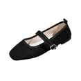 thumbnail image 1 of Miluxas Flats for Women Ballet Suede Flat Soft Soled Buckle Square Toe Comfort Light Shoes office Low Top Flats Black 6.5(38), 1 of 8
