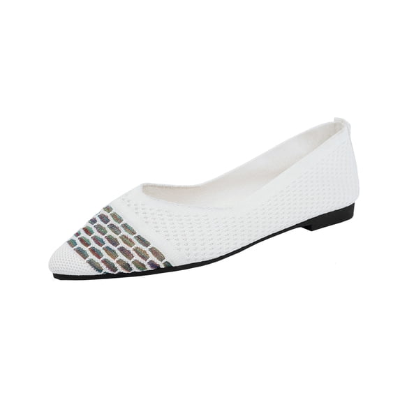 Miluxas Flats for Women Knit Pointed Toe Breathable Ballet Flat Fashion Casual Womens Shoes Comfort Soft Walking office White 9(42)