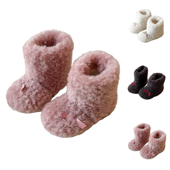 Miluxas Fleece Boots for Toddler Girls Fluffy Snow Boots Mid Calf Winter Warm Outdoor Flat Boots for Kids Pink 13(30)