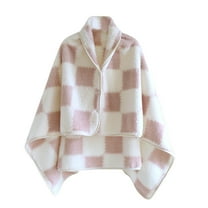 Miluxas Fleece Wearable Blanket, Comfy Poncho Throw with Buttons, Plush Sleeveless Blankets, for Women Cape Wrap Cover Pink Free Size(Free Size)
