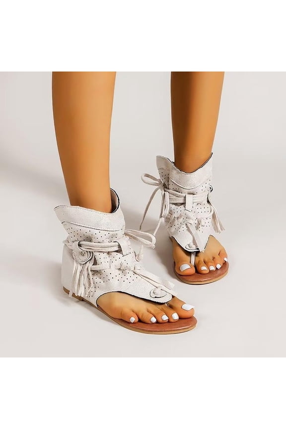 Flip Flops Sandals Fringes Thong Flats Shoes for Women Suede Tassels Womens Retro Casual Tassel Sandals White 6(37)