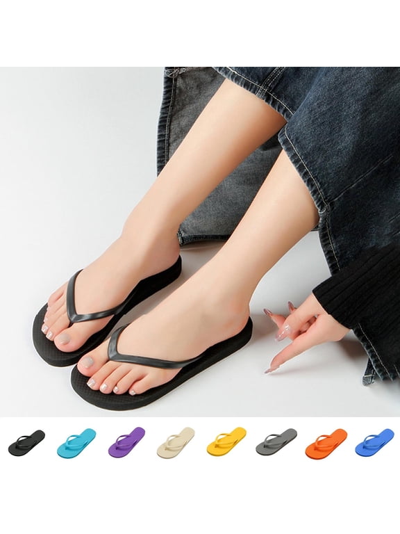 Flip Flops for Women Bathroom, Basic Lightweight Beach Flat Thong Sandals Comfortable Non-Slip Summer Sandals Yellow 8.5-10(43)