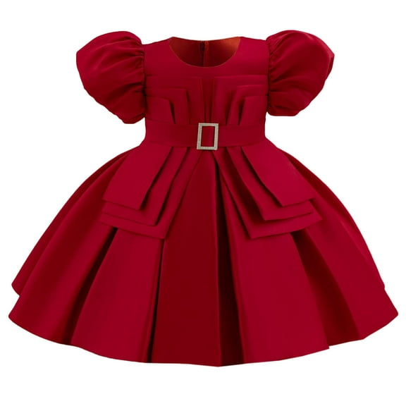 Miluxas Flower Girl Dresses for Wedding Beads Vintage Pageant Dress Communion Gown with Bow Knot Red 2 Years