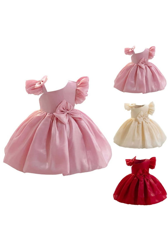 Flower Girl Dresses for Wedding Beads Vintage Pageant Dress Communion Gown with Bow Knot Red 2 Years