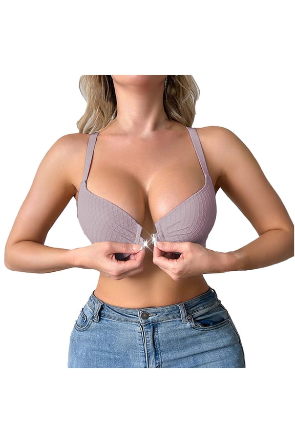 Front Closure Posture Bra Back Support Smoothing Underwire Comfortable Everyday Bras for Women Gray XXL(XXL)