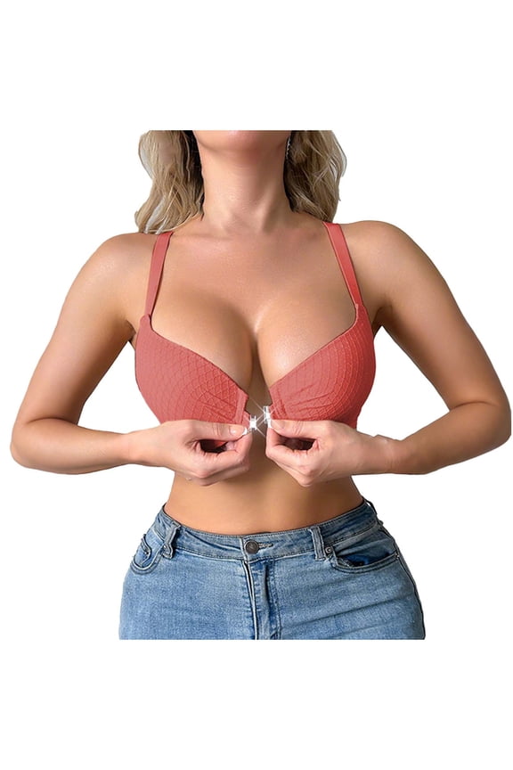 Front Closure Posture Bra Back Support Smoothing Underwire Comfortable Everyday Bras for Women Orange XXL(XXL)