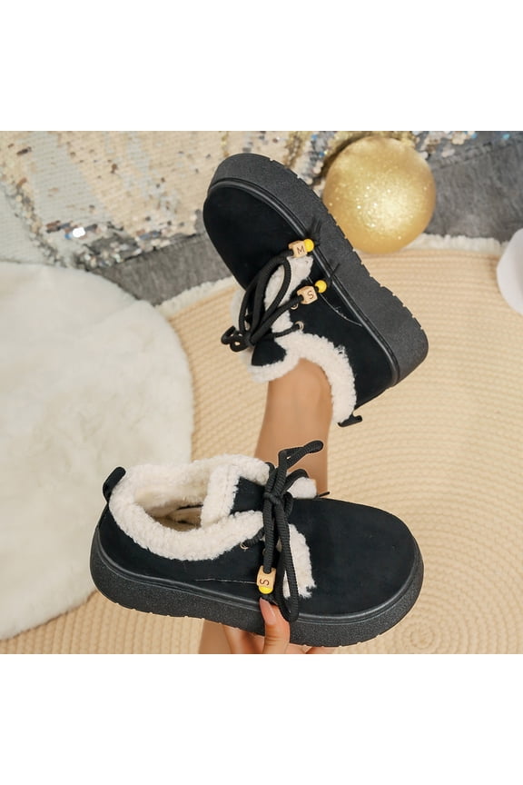 Fuzzy Boots for Women Winter Fluffy Bedroom House Shoes Indoor and Outdoor Black 8.5(41)