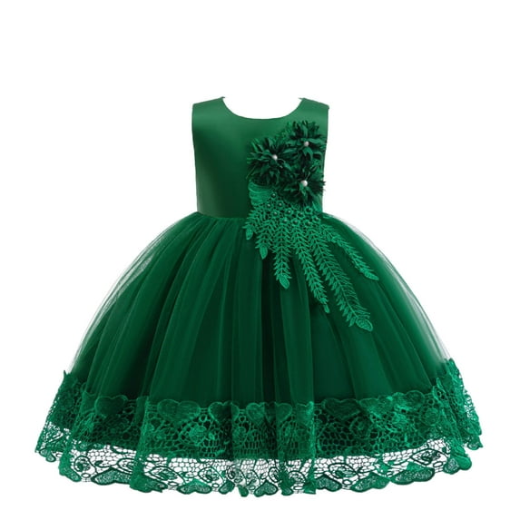 Miluxas Girl Dress Flower Lace Tulle Party Dresses Princess Pageant Birthday Wedding Green 2-3Years