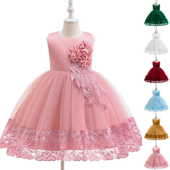 Miluxas Girl Dress Flower Lace Tulle Party Dresses Princess Pageant Birthday Wedding Yellow 11-12Years