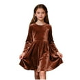 thumbnail image 1 of Miluxas Girl Dress Velvet Long Sleeve Dress Girl Fall Winter Party Dresses Brown 12-13 Years, 1 of 7