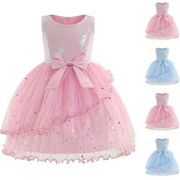 Miluxas Girl Dress for Wedding Bow Tulle Satin Floor Length Dresses Pageant Party Ball Gowns Pink 9 Years