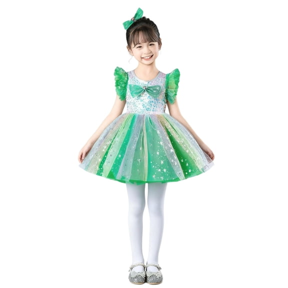 Miluxas Girl Flower Tulle Dress Elegant Toddler Birthday Party Dresses Green 14-15 Years