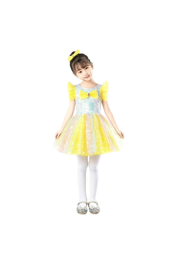 Girl Flower Tulle Dress Elegant Toddler Birthday Party Dresses Yellow 4-5 Years