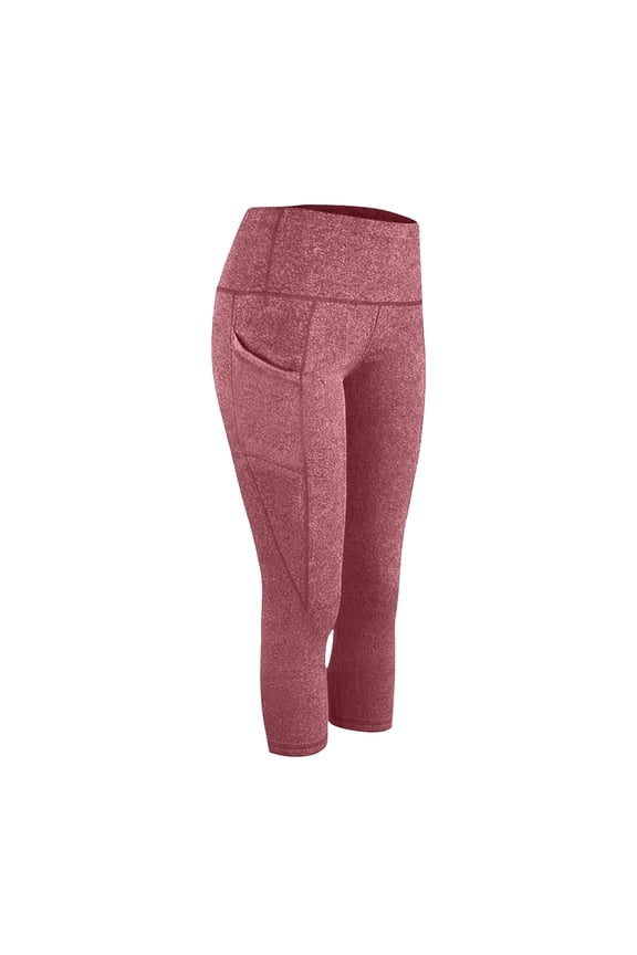 Girl High Waist Capri Workout Leggings, Side Pockets 3/4 Yoga Pants, Stretch Quick Dry Compression Tights for Running, Gym Watermelon Red 6 Years