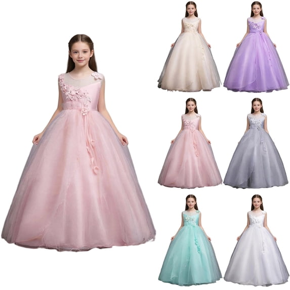 Miluxas Girl Lace Dress for Kids Wedding Pageant formal Party Long Gown Princess Maxi Tulle Dresses White 15-16 Years